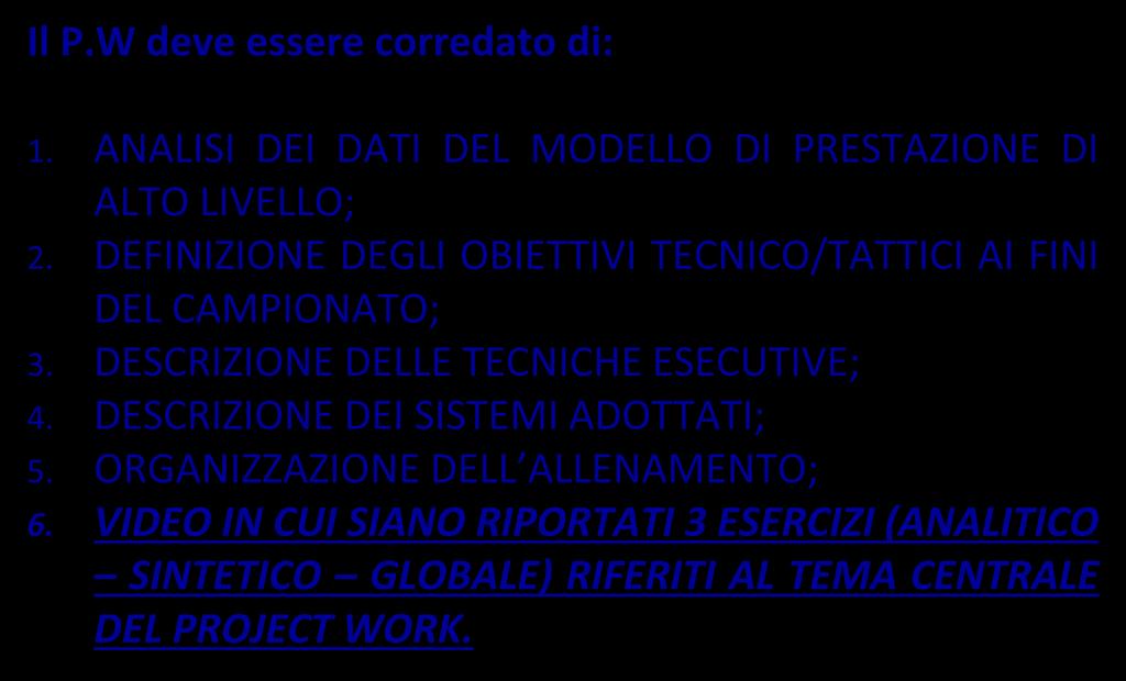 VALUTAZIONE FINALE Il P.W deve essere corredato di: 1.