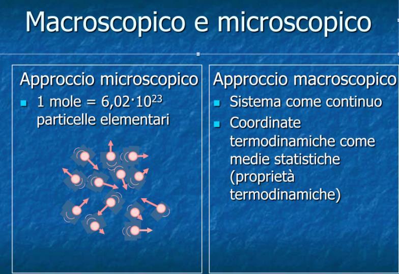 Approccio Macroscopico La descrizione del sistema si basa sulla misura o la conoscenza