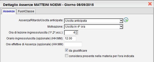 sotto forma di tabella alla voce Motivazione (opzionale) dell assenza. L opzione consente al docente di decidere se l assenza dovrà essere o meno giustificata.