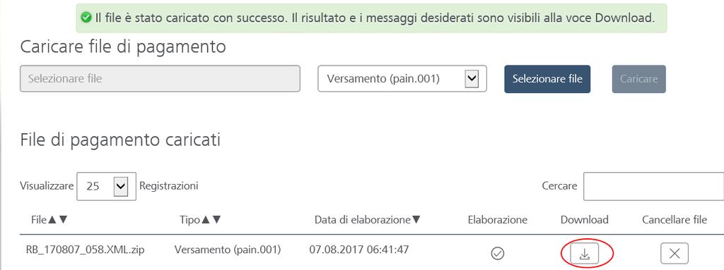 Fare clic su "Download" per scaricare e/o visualizzare i risultati del test. Dopo il download, selezionare "Apri". Il sistema visualizza diversi file. Ora aprire il file Protocollo.