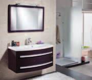 IP Specchio liscio, telaio alluminio Pensile Sail, Rovere tinto Prugna, anta con cerniere DX Top-Lavabo vetro integrale celeste, lavabo SX, piano appoggio DX Base Sail Rovere tinto Prugna, cassetti