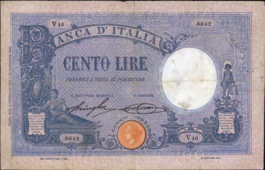 5062 100 Lire - Barbetti con matrice 21/03/1930 - Fascio - Alfa 349; Lireuro 17J R - Stringher/Cima -