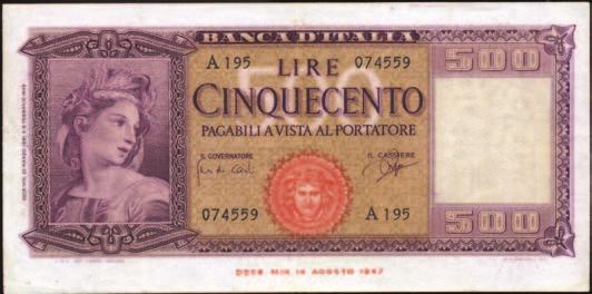 5085 500 Lire - Italia 23/03/1961 - Alfa 546; Lireuro 39C RR - Carli/Ripa - Biglietto stirato SPL 220 5089 1.