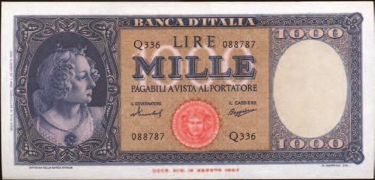 000 Lire - Barbetti (testina) 18/01/1947 - Alfa 641; Lireuro 51E - Einaudi/Urbini - Pieghe diffuse bel BB 100