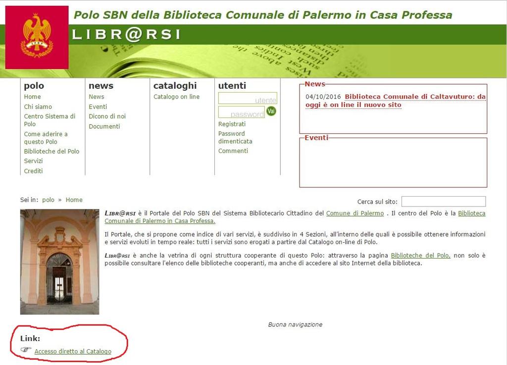 2. Consultare il catalogo on-line Il Portale di Polo Libr@rsi (http://librarsi.comune.palermo.