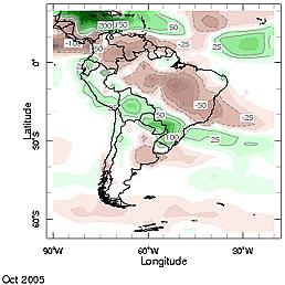 Sul nord dell'argentina e sud del Paraguay e Bolivia si insinua una piccola anomalia fredda. Persistono le mancanze di piogge sul nord del continente: Colombia, Venezuela ed oest di Brasile.