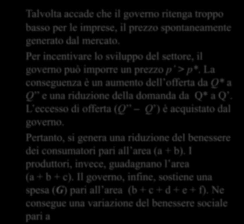 Prezzo imposto (sostegno alle imprese). Talvolta accade che il governo ritenga troppo basso per le imprese, il prezzo spontaneamente generato dal mercato.