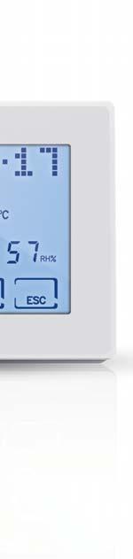CH12RF Il termostato ambiente CH12RF indica le impostazioni e i livelli di temperatura ed umidità in essere e regola la temperatura della zona in cui è installato, inviando agli attuatori O6RF e
