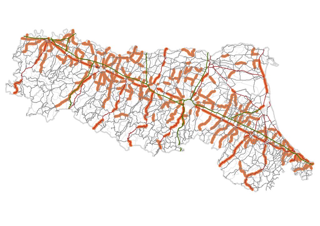 CAPITOLO 7 - IL SETTORE STRADALE Figura 176 Mappa delle tratte omogenee di traffico Tabella 37 Tabella 38 Postazioni per ambito provinciale Postazioni per tipo strada Ambito N. % Ente N.