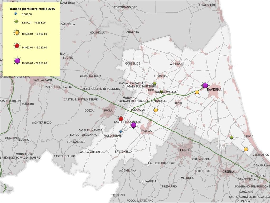 CAPITOLO 7 - IL SETTORE STRADALE Transiti giornalieri medi 2016 - provincia di Ravenna Tabella 48 Prog.