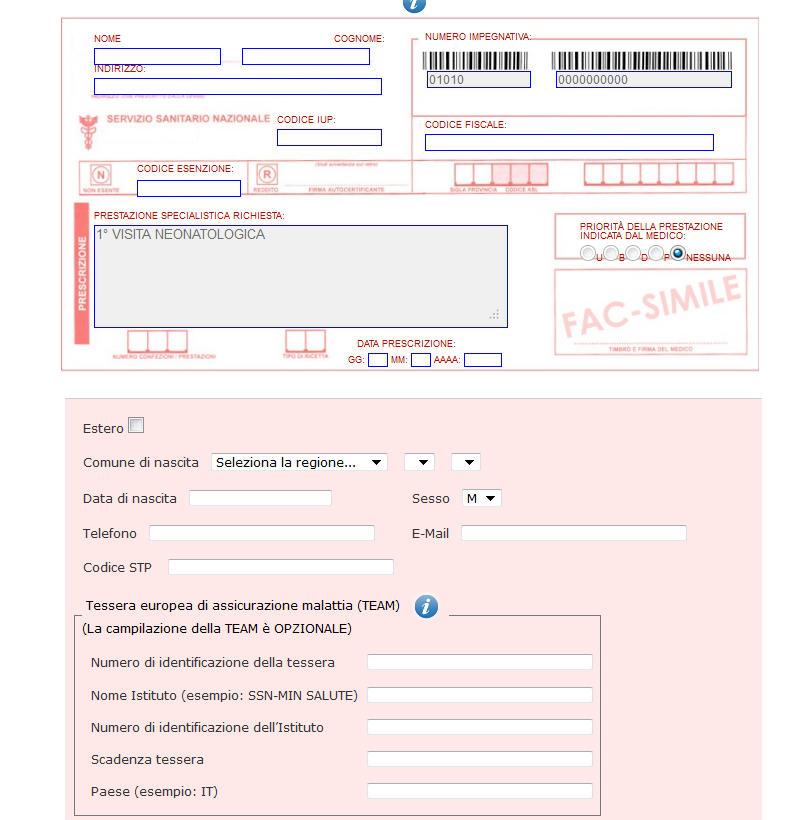 Figura 12: inserimento dati paziente nel percorso Sistema Sanitario Nazionale 1.5.