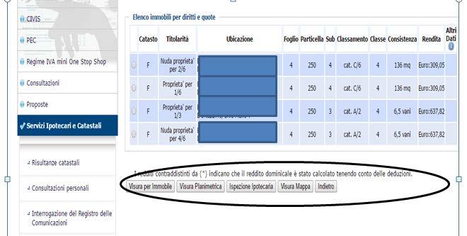 Selezionando ad esempio Immobili, si accende alla schermata successiva dove poter estrarre il tipo di consultazione (dopo aver selezionato l immobile di riferimento): Si procederà alle schermate