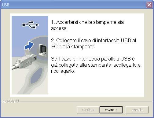 USB Windows g h Qundo viene visulizzt l finestr del Contrtto di licenz, fre clic su Sì per ccettre il Contrtto di licenz. Rimuovere l'etichett che copre il connettore dell'interfcci USB.