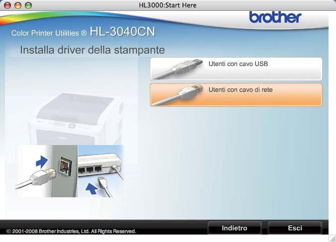 Rete cblt Mcintosh Per gli utenti con cvo di interfcci di rete cblt 8 Collegmento dell stmpnte l Mcintosh e instllzione del driver Collegre il cvo di interfcci di rete l connettore LAN contrssegnto