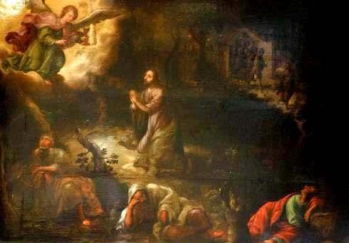 Forse l artista non ha modificato l opera seicentesca dalle forme contenute che consta di cinque personaggi, Cristo e l Angelo con attorno ai tre apostoli Pietro, Giovanni e Giacomo, riportando nella