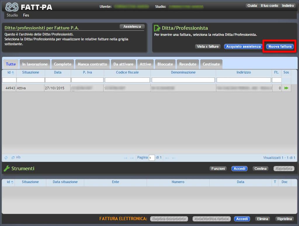 Inserimento nuova fattura Dopo l inserimento di almeno una nuova Ditta/Professionista