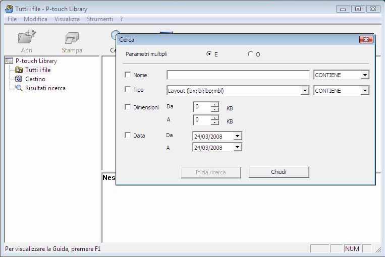 Utilizzo di P-touch Transfer Manager e P-touch Library Stampa dei modelli 3 Selezionare il modello da stampare, quindi fare clic su [Stampa]. 3 Il modello viene stampato con la stampante collegata.