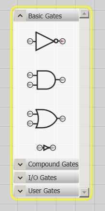 Per inserire le porte all interno di un circuito occorre trascinarle sull'area di lavoro centrale. Con il tasto destro si possono ruotare i componenti.