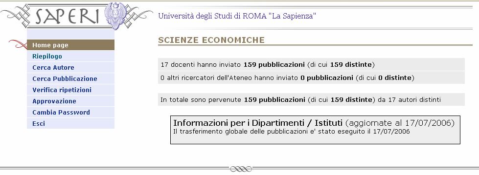 Effettuata l autenticazione, si accede alla home page dell'anagrafe Pubblicazioni d'ateneo riservata al direttore di dipartimento,