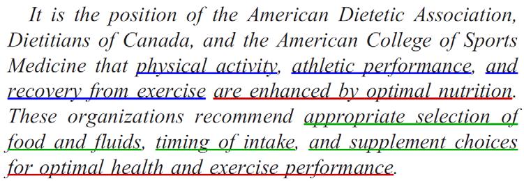 L alimentazione dello sportivo: principi di nutrizione Med Sci Sports Exerc. 2009 Mar; 41(3):709-31 JADA 2009 Mar; 109 (3): 509-527.