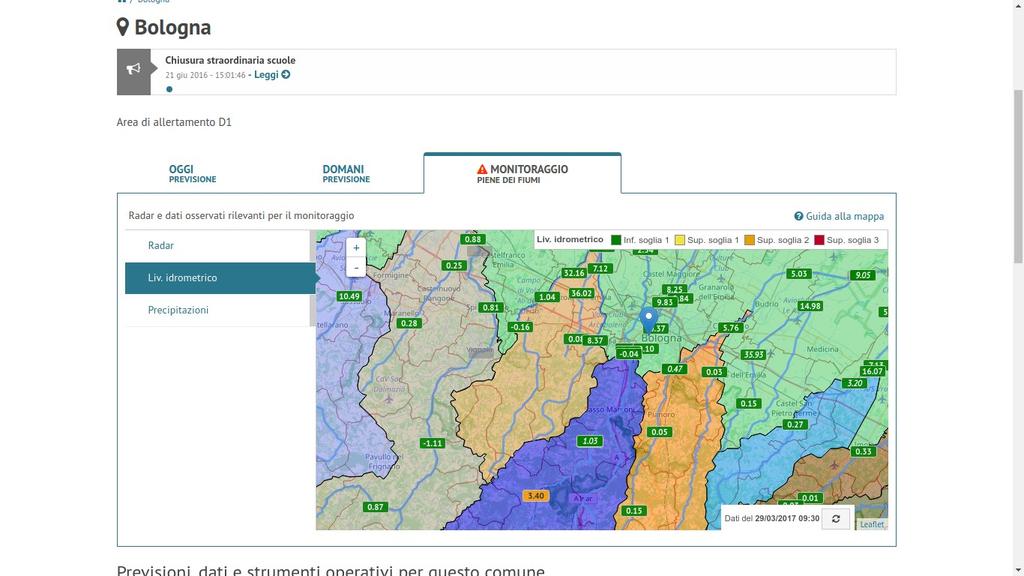 In corso di evento appare il tab Monitoraggio anche sulla pagina del comune.