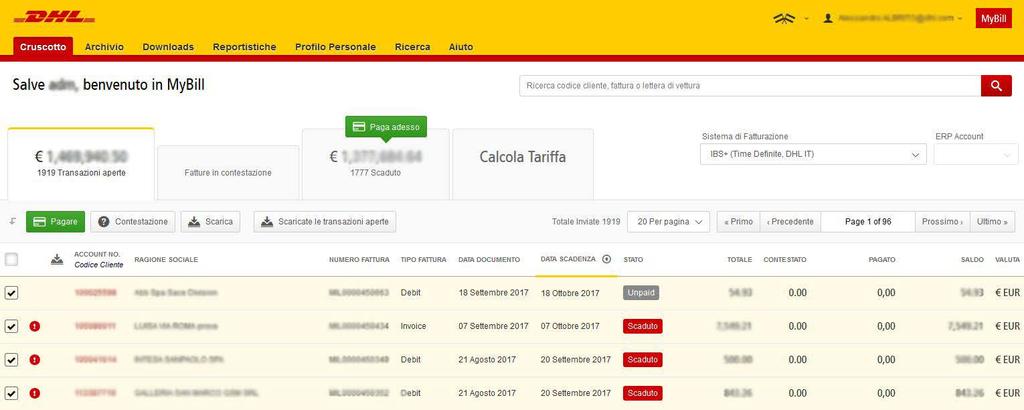 Vista/Download Fatture multiple Per scaricare più fatture contemporaneamente, seleziona quelle che intendi visualizzare contrassegnando la casella accanto alle fatture e quindi seleziona