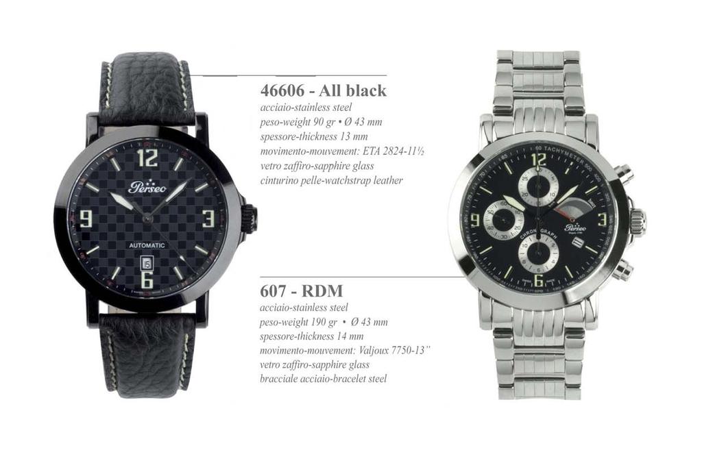 46606 - All Black PVD Black peso-weight 90 gr Ø 43 mm ETA 2824 vetro zaffiro-sapphire crystal cinturino pelle-watchstrap leather handmade in