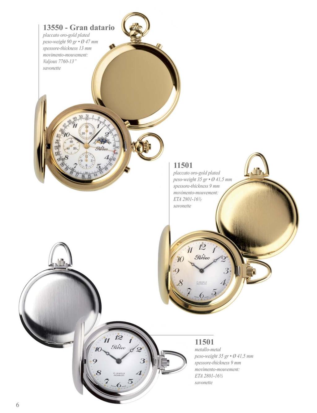 13550 - Gran datario placcato oro-gold plated peso-weight 90 gr Ø 47 mm spessore-thickness 13 mm Valjoux 7760-13 savonette 11501 placcato oro-gold plated