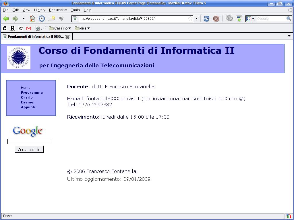 Sito Web del Corso http://webuser.