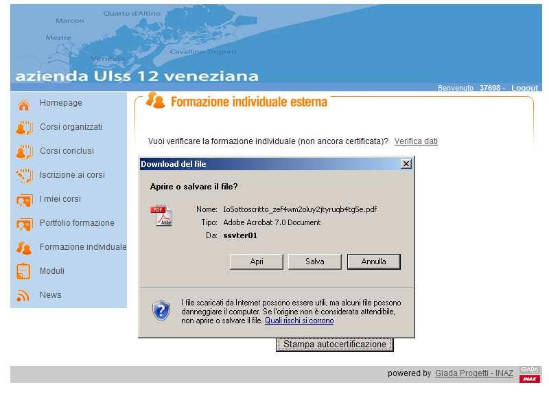 Si chiede di caricare le attività formative svolte dal 1 gennaio 2010 in poi. Una volta completato l inserimento, cliccando su Stampa autocertificazione, si produce automaticamente la dichiarazione.