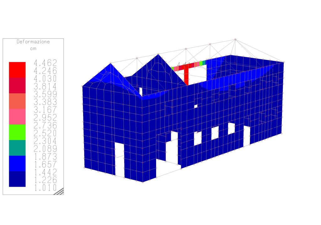 risulta che la deformata massima sismica è in corrispondenza delle grandi aperture, che costituiscono una parte vulnerabile della struttura sottoposta all azione sismica; questo aspetto