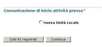 3.6 Società presso UL ubicata in altra provincia 1. Selezionare Inizio attività dal menu Comunicazione Unica Impresa 2.