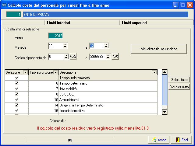 Elaborazioni Annuali: Calcolo costo residuo del personale (1 di 1) Questa funzione è presente nel menù: Elabor.