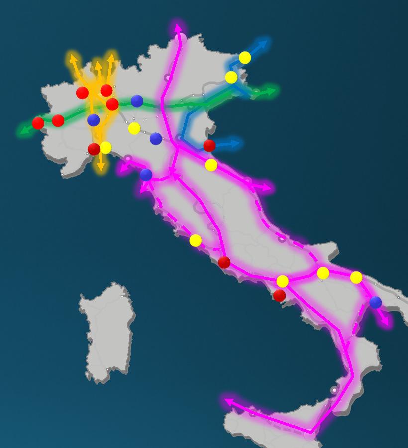 Progetti di ultimo miglio: previsioni di piano Collegamento di 1 ulteriore porto core alla rete ferroviaria 10 porti core allacciati 7 porti comprehensive allacciati Potenziamento 8stazioni di