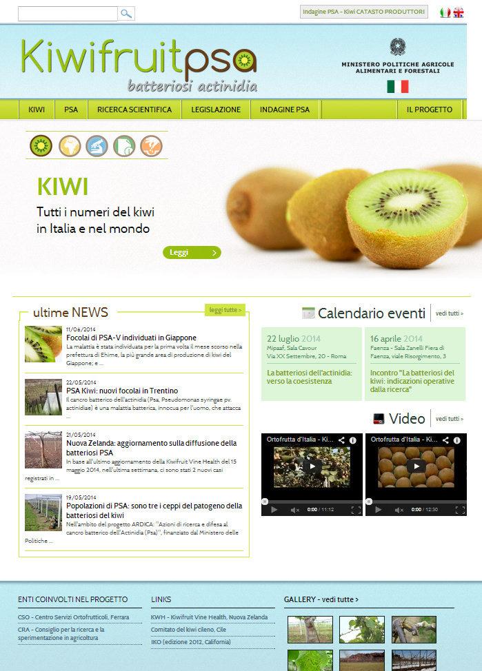 Sito internet per la raccolta delle informazioni www.kiwifruitpsa.