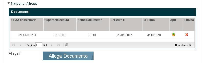 Figura 26 Allega documento Trasferimento diritti: affitto/compravendita selezione data Dopo aver selezionato e imputato quanto