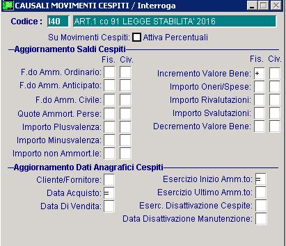 AMMORTAMENTO 140% - AD HOC WINDOWS Carichiamo una nuova casuale cespiti che evidenzi, sul secondo cespite caricato, l