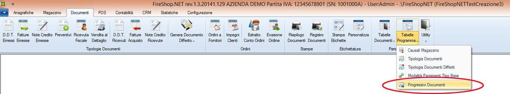IMPOSTARE I PROGRESSIVI DEI DOCUMENTI La sezione Progressivi Documenti permette di