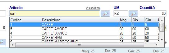 Codice Codice dell articolo. Digitando il codice e premendo il tasto Invio, verrà effettuata la ricerca dell articolo.