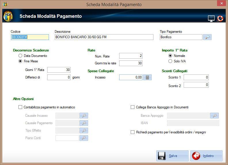 Ogni modalità di pagamento è caratterizzata dalle seguenti informazioni: Codice Descrizione Tipo Pagamento Codice della modalità di pagamento. Descrizione estesa della modalità di pagamento.