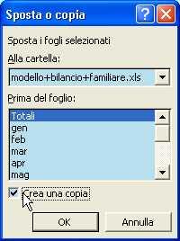 5 - clicca sul pulsante Ok La copia è stata creata 6 - Rinomina il nuovo foglio gen(2) in feb (o febbraio) 7 - Sposta il foglio feb a destra del foglio gen (è sufficiente trascinarlo) 8 - Digita