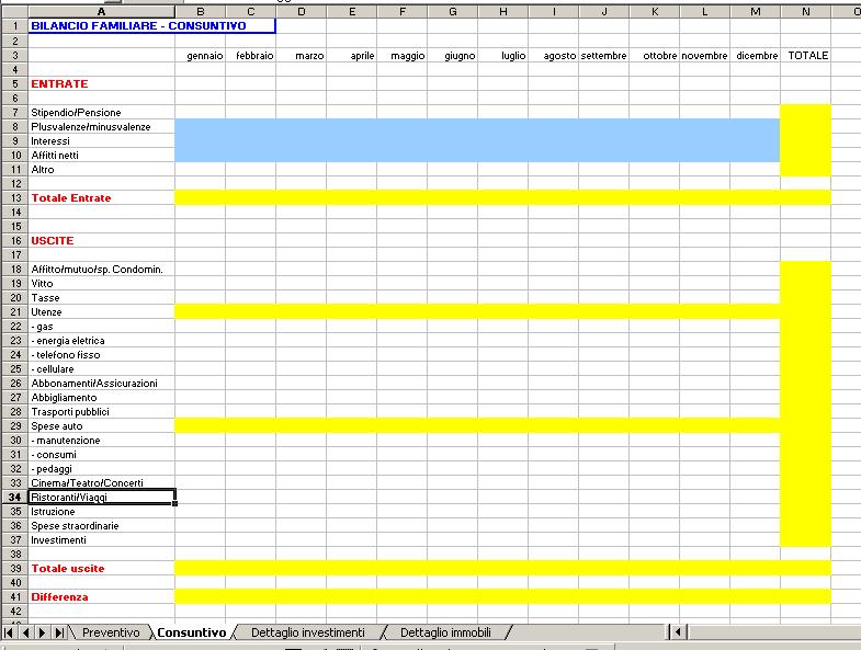 Excel: esercizio 3a Foglio consuntivo Celle derivate