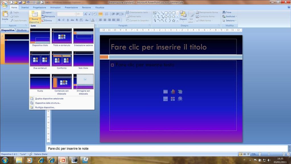 PowerPoint il layout può variare da una diapositiva all altra (scegliere dalle