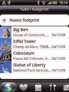 Mappe e posizione 155 HTC Footprints Informazioni su HTC Footprints HTC Footprints fornisce un modo rapido per registrare i luoghi preferiti e rivisitarli.