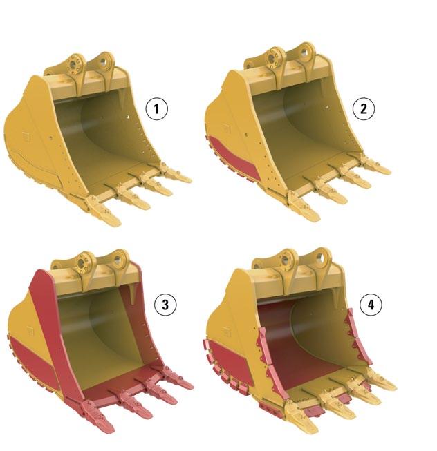 Quattro categorie di resistenza per adattarsi a ogni occasione Caterpillar offre quattro categorie standard di benne per escavatori.
