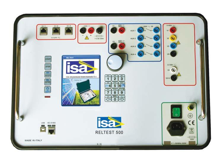 DISPOSITIVO AUTOMATICO DI PROVA PER SPI SPECIFICHE TECNICHE USCITE DI TENSIONE Tre uscite di tensione alternata, regolate separatamente, per le verifiche dei relé 27, 59, 81V.