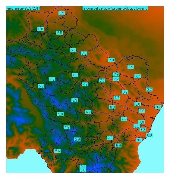 Servizio Agrometeorologico Lucano Carta Tematica delle temperature medie