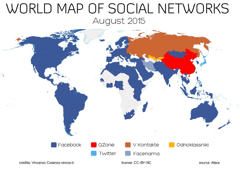 World Map of Social Networks In Giappone Facebook sembra essersi fatto superare da Twitter, almeno