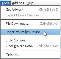 11 Ripristino del lettore tramite Philips Songbird Se SDR non funziona correttamente o il display si blocca, è possibile ripristinarlo senza perdere dati: Come si ripristina SDR?