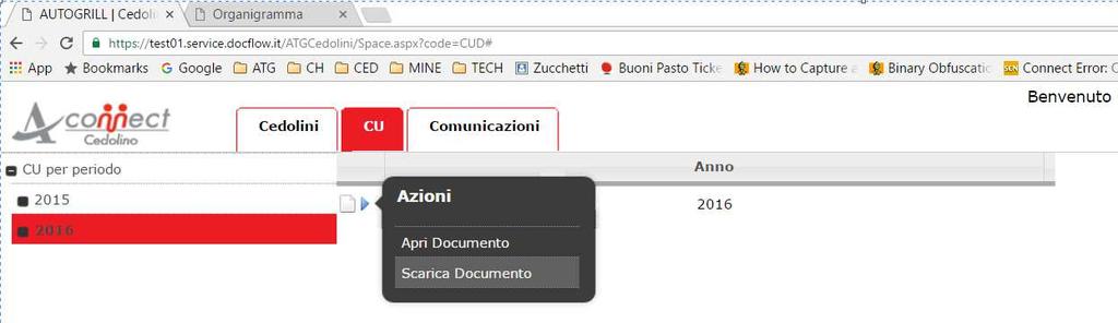 Download dei documenti L azione di download dei documenti di tipologia Cedolino e CU è possibile dal